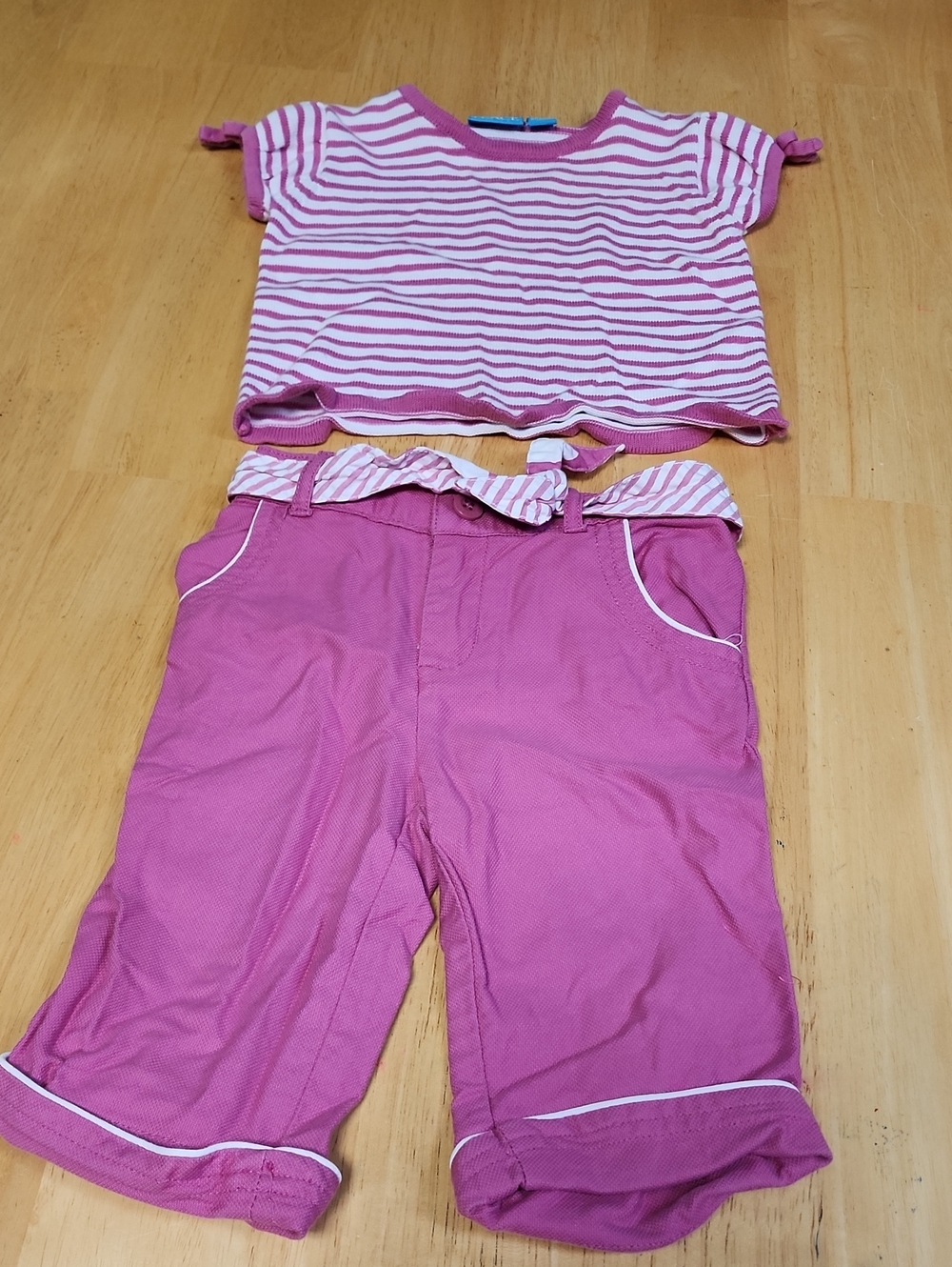 The Children’s Place Baby Girl 2-Piece Striped Tee & Pink Cuffed Pants Set - 24M